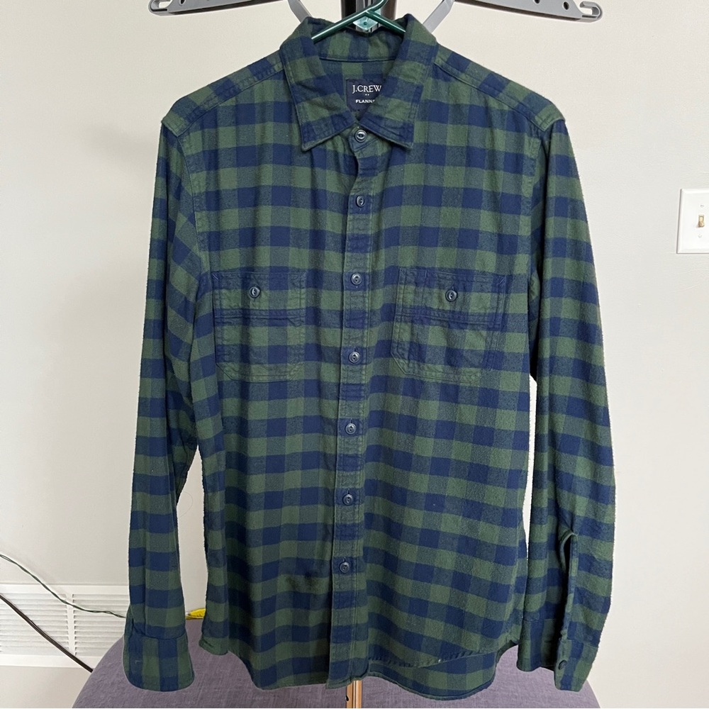 J Crew Flannel, green and navy buffalo check